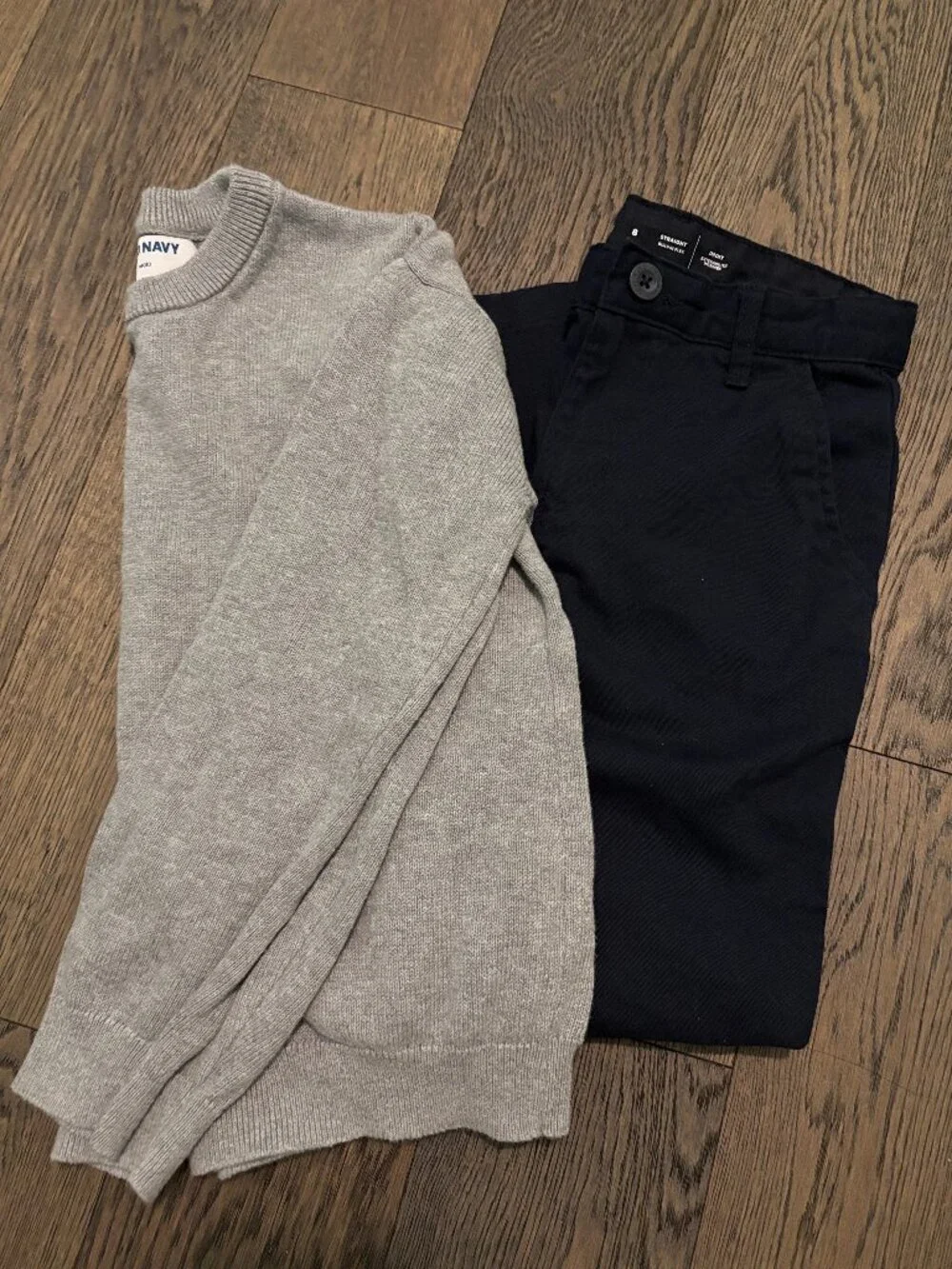 Old Navy Boys Grey Sweater Navy Trousers Preppy Uniform Essential Cotton Size 8